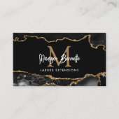 Trendy Marble Agate Black Gold Script Monogram Visitekaartje (Voorkant)