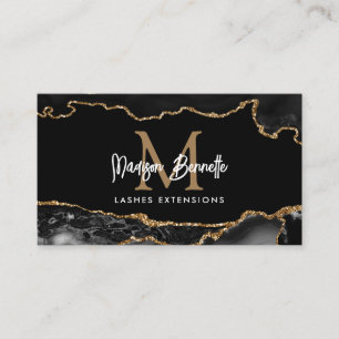 Trendy Marble Agate Black Gold Script Monogram Visitekaartje