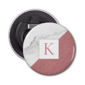 Trendy Marble Blush Pink Glitter Girly Monogram Button Flesopener (Voorkant)