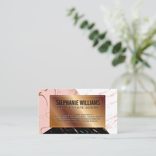 Trendy Marble Color Block | Goud metaal Visitekaartje (Staand voorkant)