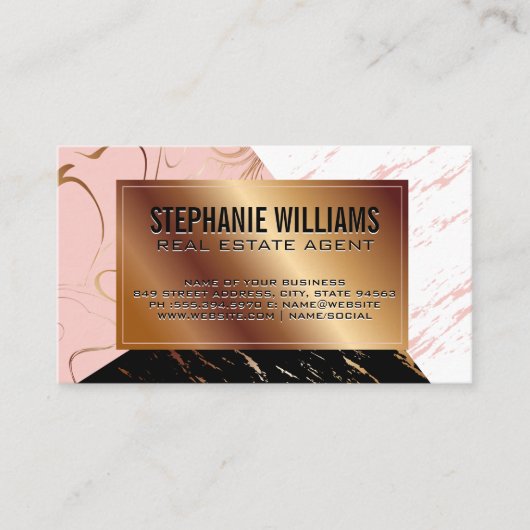 Trendy Marble Color Block | Goud metaal Visitekaartje (Voorkant)