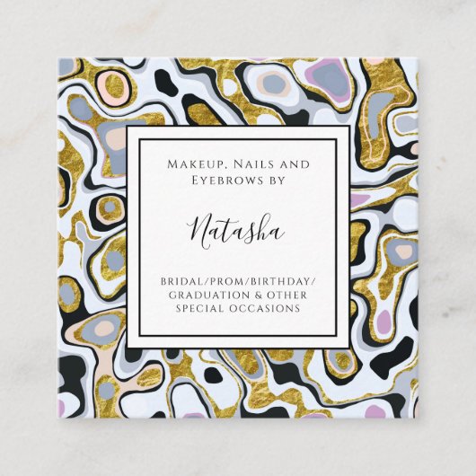 Trendy Marble Gold Glitter & Grey Makeup Vierkante Visitekaartje (Voorkant)