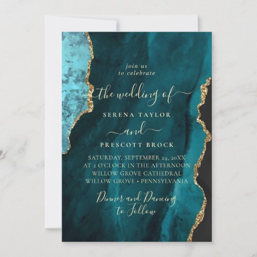 Trendy Marble Gold Wedding Invitation Kaart (Voorkant)