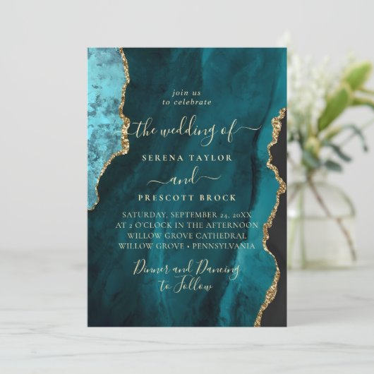 Trendy Marble Gold Wedding Invitation Kaart (Staand voorkant)