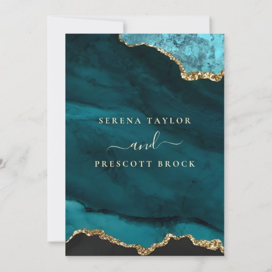 Trendy Marble Gold Wedding Invitation Kaart (Achterkant)