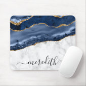 Trendy Marble Navy Blue Gold Agate Monogram Mouse Muismat (Met muis)