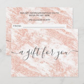 Trendy marble roos gold glitter gift certificate (Voorkant / Achterkant)