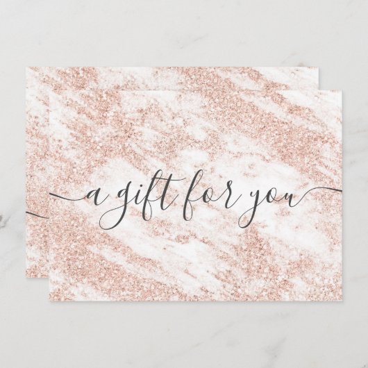 Trendy marble roos gold glitter gift certificate (Voorkant / Achterkant)