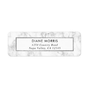 Trendy Marble Silver Glitter Lijst Return Address Etiket