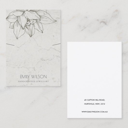 TRENDY MARBLE SILVER LOTUS SIMPLE KETTING DISPLAY VISITEKAARTJE (Voorkant / Achterkant)