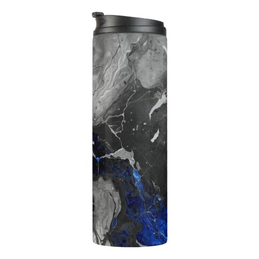 Trendy Marble Stone Blue Black Grey Design Thermosbeker (Geroteerd rechts)