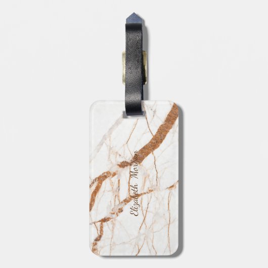 Trendy Marble Stone Texture, Monogram-Personalized Bagagelabel (Achterkant verticaal)