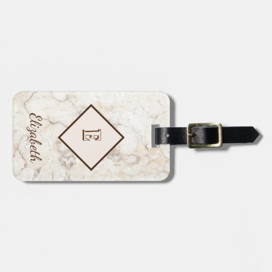 Trendy Marble Texture, Monogram-Personalized Bagagelabel (Voorkant horizontaal)