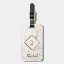 Trendy Marble Texture, Monogram-Personalized Bagagelabel