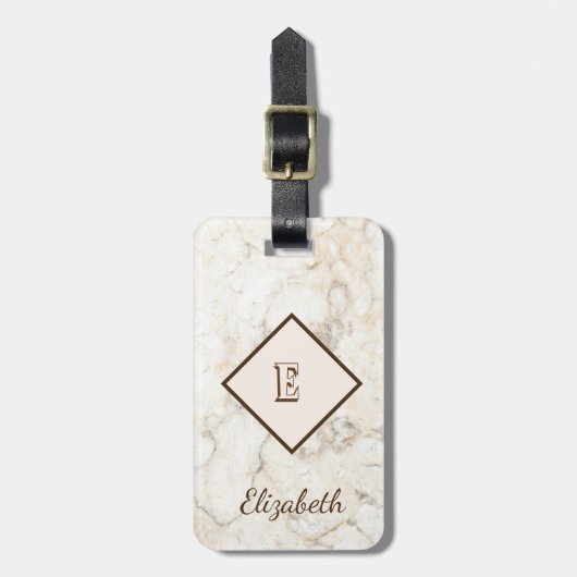 Trendy Marble Texture, Monogram-Personalized Bagagelabel (Voorkant verticaal)