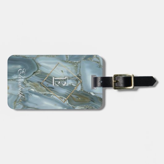 Trendy Marble Texture, Monogram-Personalized Bagagelabel (Voorkant horizontaal)