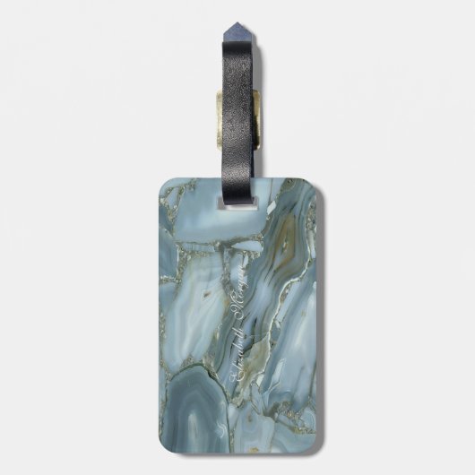 Trendy Marble Texture, Monogram-Personalized Bagagelabel (Achterkant verticaal)