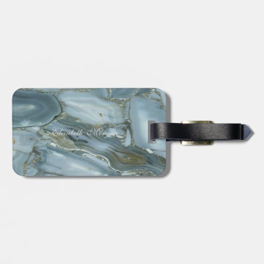 Trendy Marble Texture, Monogram-Personalized Bagagelabel (Achterkant horizontaal)