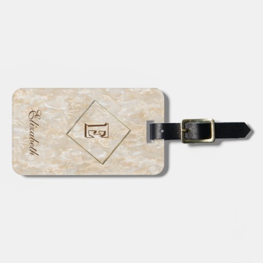 Trendy Marble Texture, Monogram-Personalized Bagagelabel (Voorkant horizontaal)