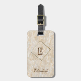 Trendy Marble Texture, Monogram-Personalized Bagagelabel