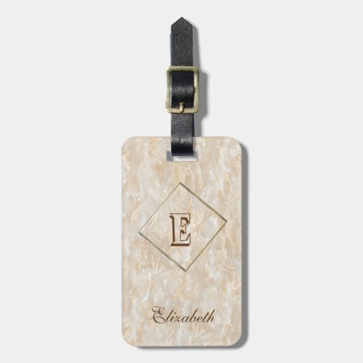 Trendy Marble Texture, Monogram-Personalized Bagagelabel (Voorkant verticaal)