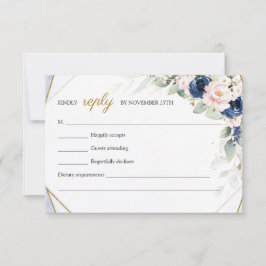 Trendy Marine en Blush Floral Faux Gold Green RSVP Kaartje