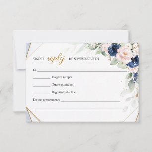 Trendy Marine en Blush Floral Faux Gold Green RSVP Kaartje