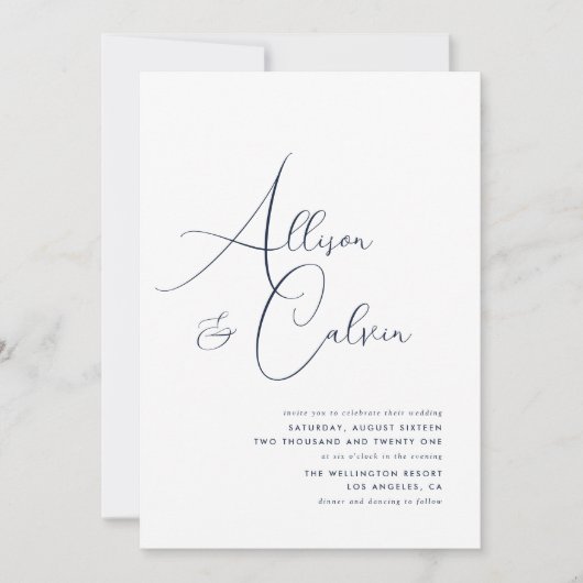 trendy marine en uitnodiging voor witte bruiloft (Voorkant)