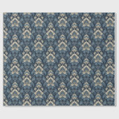 Trendy marineblauw en beige sierdamast cadeaupapier (Vlak)