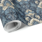 Trendy marineblauw en beige sierdamast cadeaupapier (Rol Hoek)