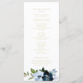 Trendy marineblauw en gouden bloemenbruiloft progr programmakaart (Achterkant)