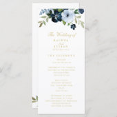 Trendy marineblauw en gouden bloemenbruiloft progr programmakaart (Voorkant / Achterkant)