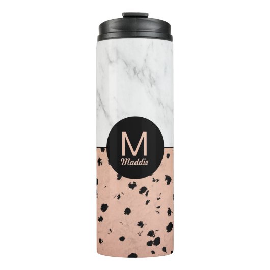 Trendy Marmer en Roos Goudpatroon met Monogram Thermosbeker (Voorkant)