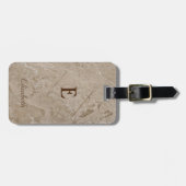 Trendy marmer textuur, frame monogram- gepersonali bagagelabel (Voorkant horizontaal)