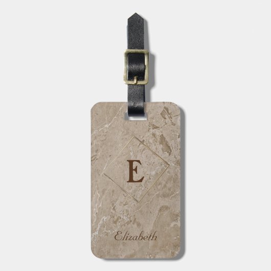 Trendy marmer textuur, frame monogram- gepersonali bagagelabel (Voorkant verticaal)