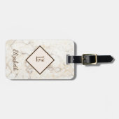 Trendy marmer textuur, met monogram-personalisatie bagagelabel (Voorkant horizontaal)