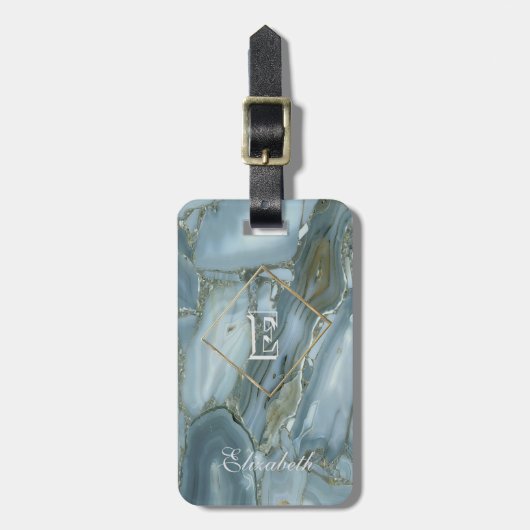 Trendy marmer textuur, met monogram-personalisatie bagagelabel (Voorkant verticaal)