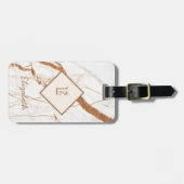 Trendy marmeren steenstructuur, met monogram-perso bagagelabel (Voorkant horizontaal)