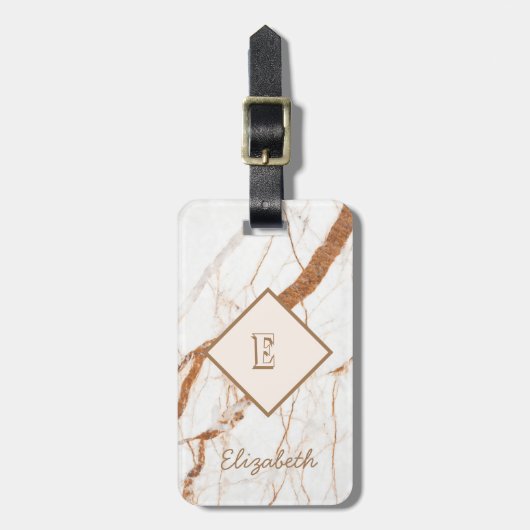 Trendy marmeren steenstructuur, met monogram-perso bagagelabel (Voorkant verticaal)