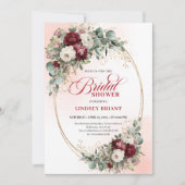 Trendy Maroon Floral Gold Accent Bridal Shower Kaart (Voorkant)