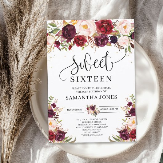 Trendy marsala burgundy blush florale zoete zestie kaart