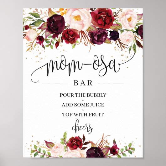 Trendy marsala burgundy boho mamma-osa bar sign poster (Voorkant)