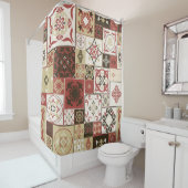 Trendy Marsala Marokkaanse Tegel Pattern Douchegordijn (In situ)