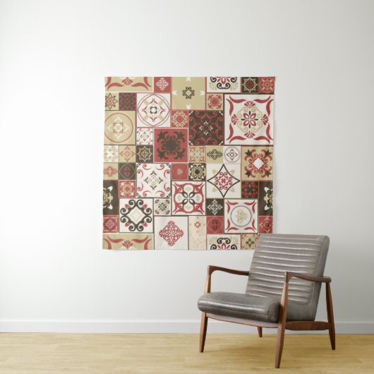 Trendy Marsala Marokkaanse Tegel Pattern Wandkleed (In Situ (horizontaal))