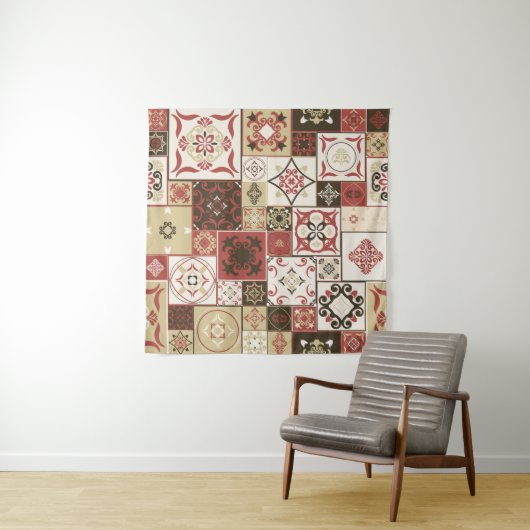 Trendy Marsala Marokkaanse Tegel Pattern Wandkleed (In situ)