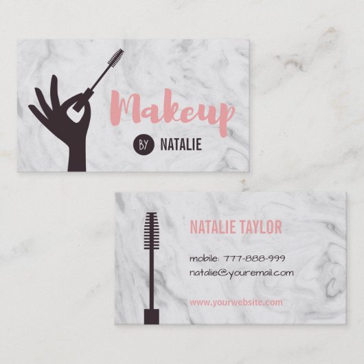 Trendy Mascara Makeup Artist Marble Visitekaartjes (Voorkant / Achterkant)