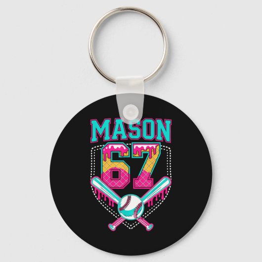 Trendy Mason 67 Mem Ice Cream Drip Baseball Birthd Sleutelhanger (Voorkant)
