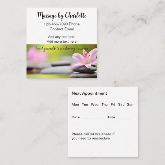 Trendy Massagetherapeut Afspraak Vierkante Visitekaartje (Voorkant / Achterkant)