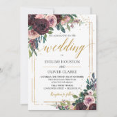 Trendy mauve rozen stoffige roze bloemetjes gouden kaart (Voorkant)