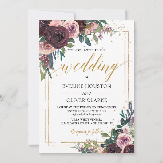 Trendy mauve rozen stoffige roze bloemetjes gouden kaart (Voorkant)